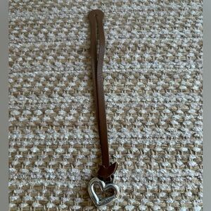 Brighton Silverplated Heart Charm Fob Keychain Tag Cognac Leather Strap EUC
